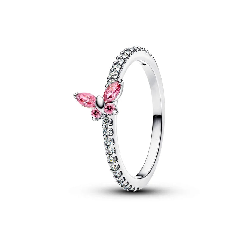 Anillo Mariposa Rosa Brillante