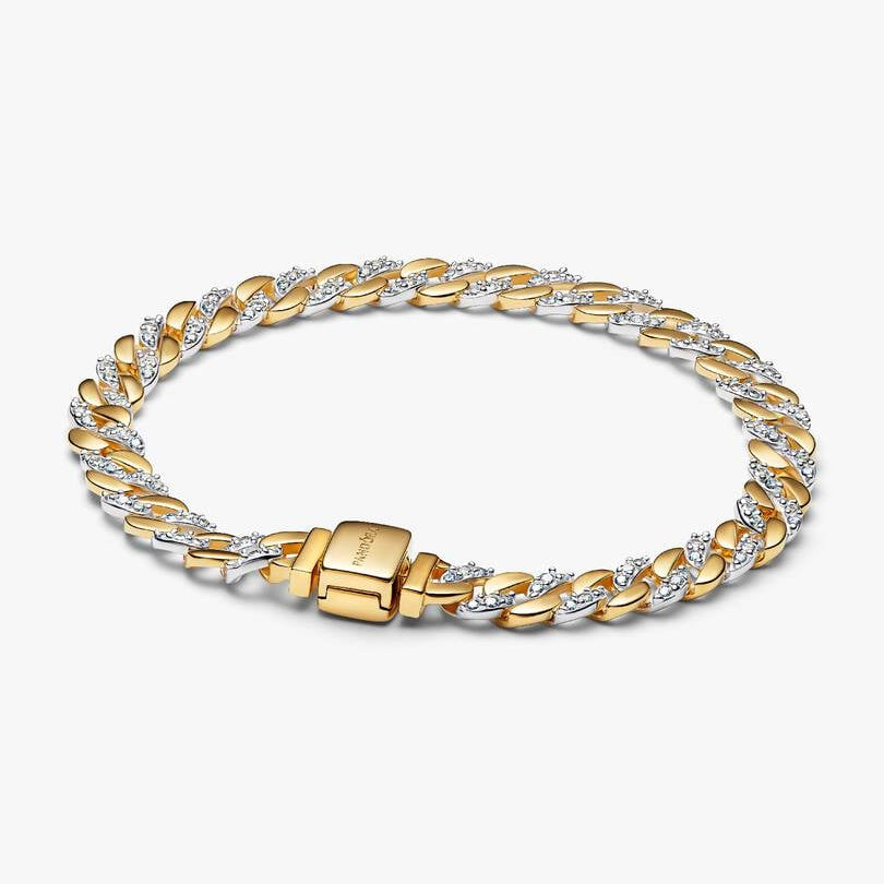 Pulsera de Cadena Cubana en Pavé Dos Tonos