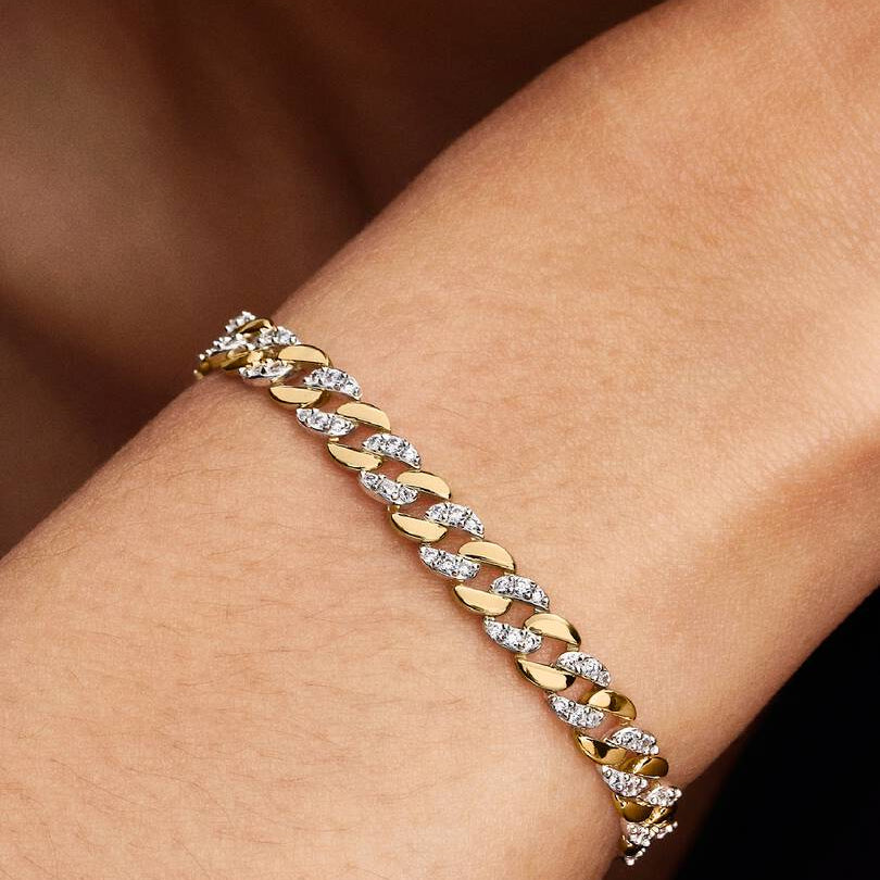 Pulsera de Cadena Cubana en Pavé Dos Tonos