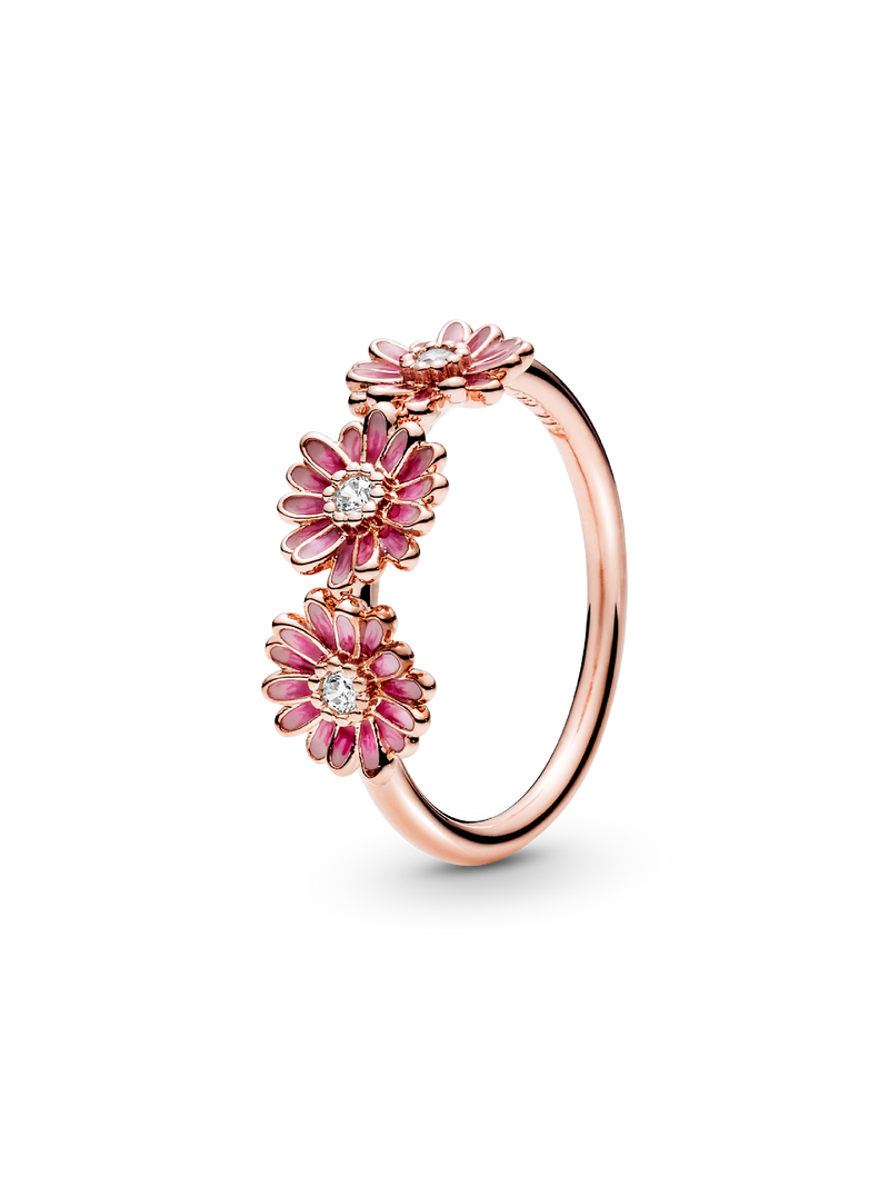 Anillo Pandora Trío de Margaritas Rosas