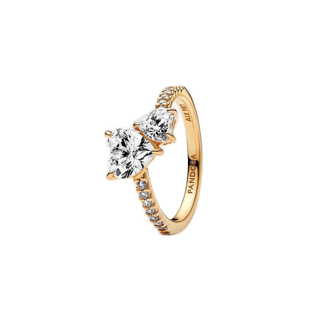 Anillo con un recubrimiento de oro de 14k Corazón Doble Brillante