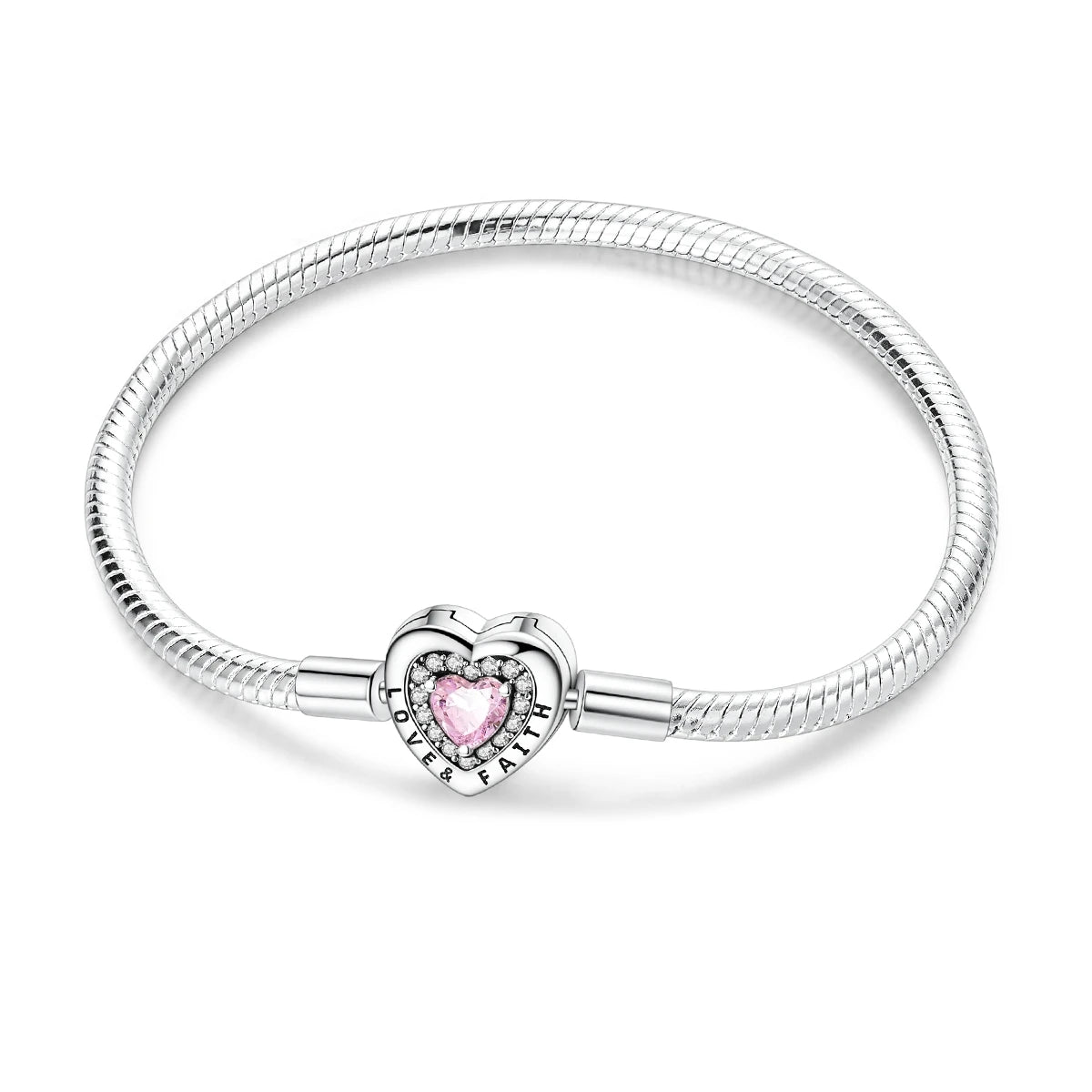 Pulsera Pandora con Cierre de Corazón Brillante y Cadena de Seguridad